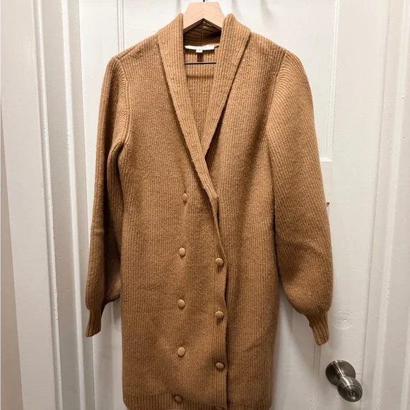 Anthropologie Camel Double-Breasted Sweater Dress - Picture 2 of 3